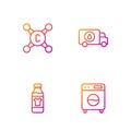 Set line Washer, Bottle for cleaning agent, Water tap and Plumber service car. Gradient color icons. Vector