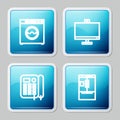 Set line Washer, Computer monitor, Telephone and Refrigerator icon. Vector