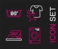 Set line Washer, Electric iron, Dirty t-shirt and Temperature wash icon. Vector