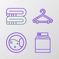 Set line Washer, Hanger wardrobe and Towel stack icon. Vector