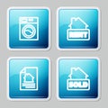 Set line Washer, Hanging sign with Rent, House contract and text Sold icon. Vector Royalty Free Stock Photo