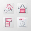 Set line Washer, House plan, Garage and Realtor icon. Vector