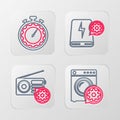 Set line Washer setting, Radio, Power bank and Time management icon. Vector
