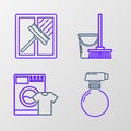 Set line , Washer and t-shirt, Mop bucket and Squeegee, scraper, wiper icon. Vector