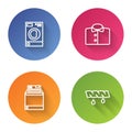 Set line Washer, T-shirt, and Squeeze clothes. Color circle button. Vector
