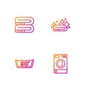 Set line Washer, Temperature wash, Towel stack and . Gradient color icons. Vector