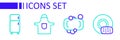 Set line Washing dishes, Bar of soap, Kitchen apron and Refrigerator icon. Vector