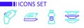 Set line Washing dishes, Bottle for detergent, Electric iron and Portable vacuum cleaner icon. Vector