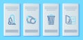 Set line Washing dishes, Trash can, Vacuum cleaner and Electric iron and towel icon. Vector