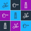 Set line Washing hands with soap, Tube of toothpaste and powder icon. Vector