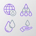 Set line Washing hands with soap, Water drop, and Earth planet water icon. Vector Royalty Free Stock Photo