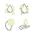 Set line Washing hands with soap, Water drop, and icon. Vector Royalty Free Stock Photo