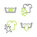 Set line Washing modes, Dirty t-shirt, Drying clothes and Temperature wash icon. Vector Royalty Free Stock Photo