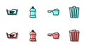 Set line Washing powder, Temperature wash, Bottle for cleaning agent and Trash can icon. Vector