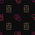 Set line Waste of time, Alarm clock app mobile and World on seamless pattern. Vector