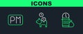 Set line Waste of time, Day and Piggy bank with coin icon. Vector