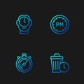 Set line Waste of time, Stopwatch, Clock and Day. Gradient color icons. Vector Royalty Free Stock Photo
