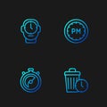 Set line Waste of time, Stopwatch, Clock and Day. Gradient color icons. Vector