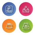 Set line Wastewater, Drought, Tree stump and Polar bear head. Color circle button. Vector