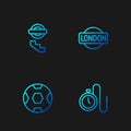 Set Line Watch With A Chain, Football Ball, London Underground And Sign. Gradient Color Icons. Vector
