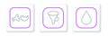 Set line Water drop, Broken flask and Funnel or filter icon. Vector