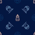 Set line Water drop, Bucket with foam and bubbles and Dishwashing liquid bottle on seamless pattern. Vector