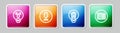 Set line Water drop forbidden, Fragile broken glass, Trash can and Microwave oven. Colorful square button. Vector