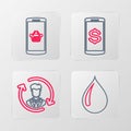 Set line Water drop, Human resources, Smartphone with dollar and Shopping basket mobile icon. Vector Royalty Free Stock Photo