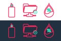 Set line Water drop percentage, Burning candle and FTP settings folder icon. Vector