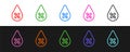 Set line Water drop percentage icon isolated on black and white background. Humidity analysis. Vector Royalty Free Stock Photo