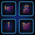 Set line Water filter, Screwdriver, Industry metallic pipe and Plumber. Gradient color icons. Vector