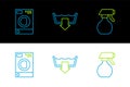 Set line Water spray bottle, Washer and Washing modes icon. Vector