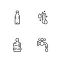 Set line Water tap, Big bottle with clean water, Bottle of and Test tube drop icon. Vector Royalty Free Stock Photo