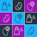 Set line Watering can, Human head with leaf and Potato icon Royalty Free Stock Photo