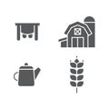 Set line Watering can, Udder, Cereals with rice, wheat, corn, oats, rye and Farm House concept icon