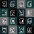 Set line WAV file document, GIF, M3U, JS, HTML, PHP and MP3 icon. Vector Royalty Free Stock Photo