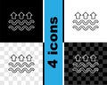 Set line Waves of water and evaporation icon isolated on black and white, transparent background. Vector Royalty Free Stock Photo