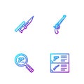 Set line Weapon catalog, Pistol or gun search, Bayonet rifle and Revolver. Gradient color icons. Vector