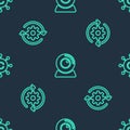 Set line Web camera, Gear and arrows as workflow and Copywriting network on seamless pattern. Vector Royalty Free Stock Photo