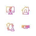 Set line Web camera, Online working, Mute microphone on computer and . Gradient color icons. Vector Royalty Free Stock Photo