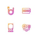 Set line Web camera, Optical disc drive, Electric plug and Hard disk HDD. Gradient color icons. Vector Royalty Free Stock Photo