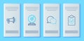 Set line Web camera, Speech bubble chat, Megaphone and Completed task icon. Vector