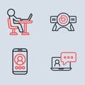 Set line Web camera, Video chat conference, and Freelancer icon. Vector Royalty Free Stock Photo
