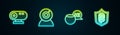 Set line Web camera, , Voice assistant and Fingerprint. Glowing neon icon. Vector
