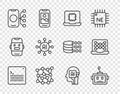 Set line Web developer programming code, Artificial intelligence robot, Processor CPU, Neural network, Humanoid and icon Royalty Free Stock Photo