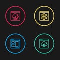 Set line Web developer programming code, Cloud upload, Browser setting and technology data transfer icon. Vector Royalty Free Stock Photo