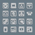 Set line Web developer programming code, Cloud upload, Search engine, Create account screen, Infographic of city map Royalty Free Stock Photo