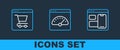 Set line Web developer programming code, Online shopping on screen and Digital speed meter icon. Vector Royalty Free Stock Photo