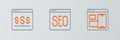 Set line Web developer programming code, Online shopping on screen and SEO optimization icon. Vector Royalty Free Stock Photo