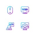 Set line Web development, Front end, Computer mouse and and graphic design. Gradient color icons. Vector Royalty Free Stock Photo